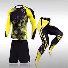 3-teiliges Herren Workout-Sportanzug Set - Kompressionskleidung mit Rashguard