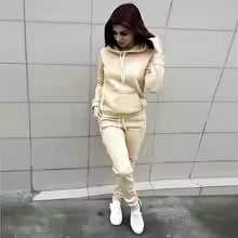 Solide Frauen Trainingsanzug Casual Hoodies Sweatshirt Hosen Set Lounge Wear Sportanzug 2PCS Herbst Winter Kleidung