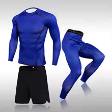 3-teiliges Herren Workout-Sportanzug Set - Kompressionskleidung mit Rashguard