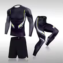3-teiliges Herren Workout-Sportanzug Set - Kompressionskleidung mit Rashguard