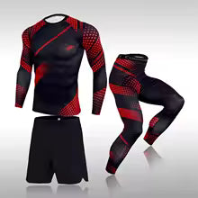 3-teiliges Herren Workout-Sportanzug Set - Kompressionskleidung mit Rashguard