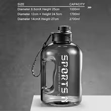 Isolierte Wasserflasche 2,7L/1,7L mit Strohhalm - XXL Trinkflasche für Sport