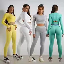 Premium Yoga-Set Damen Nahtlos - High-Waist Leggings mit Rückenfreiem Sport-Top