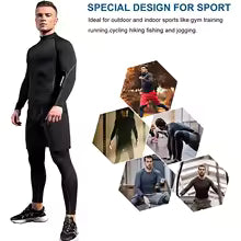 Herren Langarm Sport T-Shirt - Schnelltrocknend Kompressions-Shirt für Training