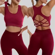 Damen Trainingsanzug Nahtlos - Yoga Set mit Sport-BH und Leggings Hohe Taille