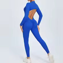 Premium Damen Yoga-Overall Nahtlos - Langarm Fitness Jumpsuit mit Reißverschluss