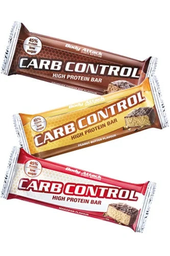 Body Attack Carb Control Proteinriegel 100g EINZELN - Knuspriges Karamell mit reduziertem Kohlenhydratgehalt