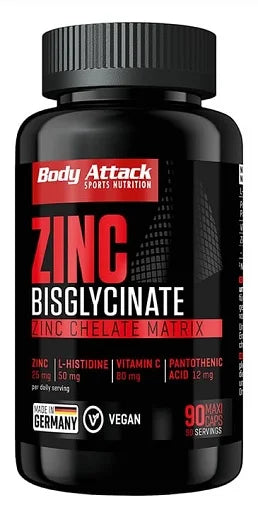 Body Attack Zink Bisglycinate 90 Kapseln - Zink Nahrungsergänzung
