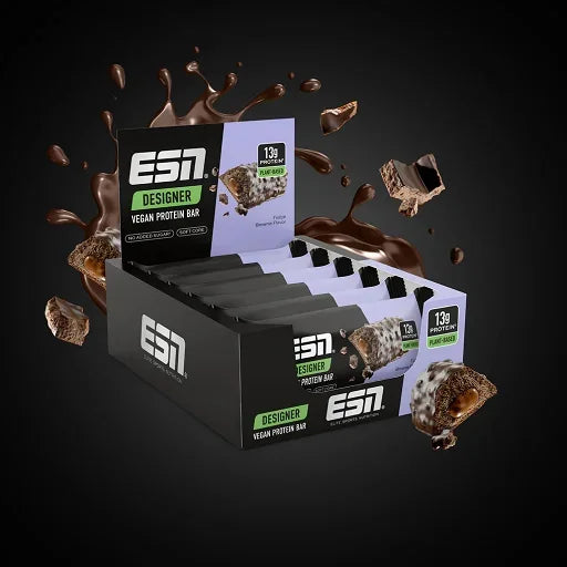 ESN Designer Vegan Protein Bar Box 12x55g - Pflanzliche Proteinriegel Fudge Brownie