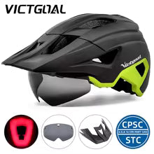 VICTGOAL LED Fahrradhelm mit Sonnenbrille Visier wiederaufladbare LED Herren Fahrradhelm Sonnenbrille Schild Rennrad MTB Fahrradhelme