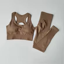 Damen Trainingsanzug Nahtlos - Yoga Set mit Sport-BH und Leggings Hohe Taille