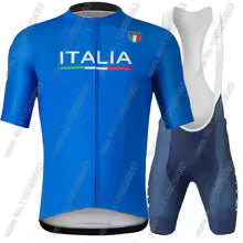 Premium Radtrikot Set 2024 - Herren Kurzarm Rennrad-Bekleidung mit Lätzchen-Shorts Blau