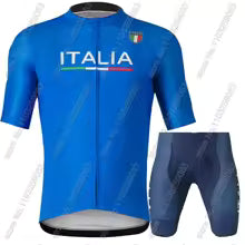 Premium Radtrikot Set 2024 - Herren Kurzarm Rennrad-Bekleidung mit Lätzchen-Shorts Blau