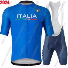 Italien Nationalmannschaft Rad trikot 2024 Set Herren Kurzarm blau Kleidung Rennrad Anzug Fahrrad Shirt Lätzchen Shorts Maillot
