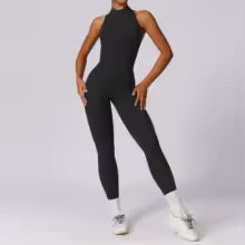 Sport Overall Damen - Ärmelloser Yoga Jumpsuit mit Reißverschluss