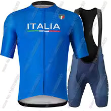 Premium Radtrikot Set 2024 - Herren Kurzarm Rennrad-Bekleidung mit Lätzchen-Shorts Blau
