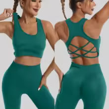 Damen Trainingsanzug Nahtlos - Yoga Set mit Sport-BH und Leggings Hohe Taille