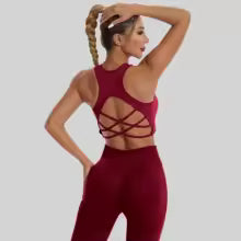 Damen Trainingsanzug Nahtlos - Yoga Set mit Sport-BH und Leggings Hohe Taille