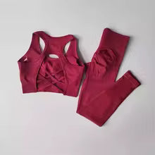 Damen Trainingsanzug Nahtlos - Yoga Set mit Sport-BH und Leggings Hohe Taille