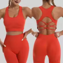 Damen Trainingsanzug Nahtlos - Yoga Set mit Sport-BH und Leggings Hohe Taille