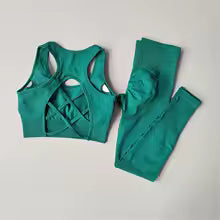Damen Trainingsanzug Nahtlos - Yoga Set mit Sport-BH und Leggings Hohe Taille