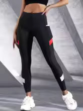 Farbblockierte Mesh-Yogahose mit hoher Taille und Seitentaschen, Leggings für Damen, Bauchkontrolle, Workout, formende Leggings