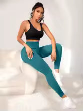 Sporthose Damen Hohe Taille - Elastische Fitnesshose Lauf-Yogahose