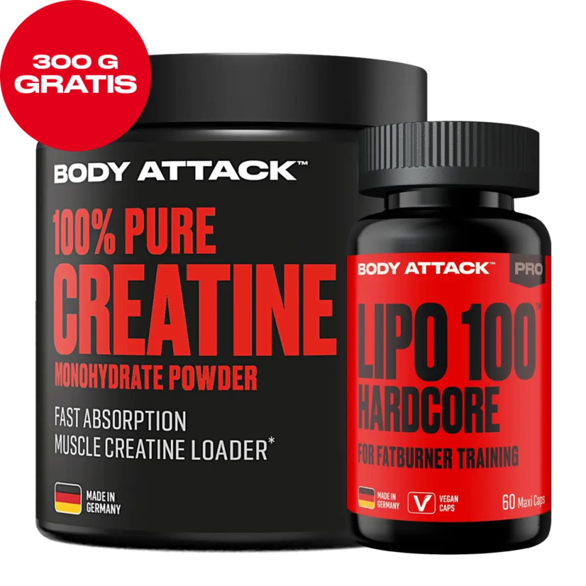 Body Attack Lipo 100 + Pure Creatine 300g Bundle - Aktionspaket