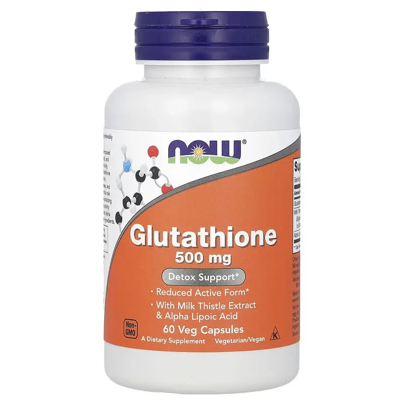 NOW Foods Glutathione 500mg - 60 Veg Kapseln | Reduzierte Form mit Mariendistel & Alpha-Liponsäure