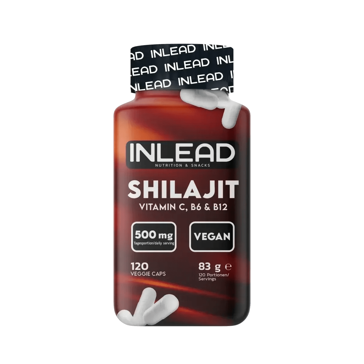INLEAD Shilajit 500mg 120 Kapseln - Mit Vitamin C, B6, B12 & Schwarzer - Pfeffer - Extrakt - jostefitvita.de