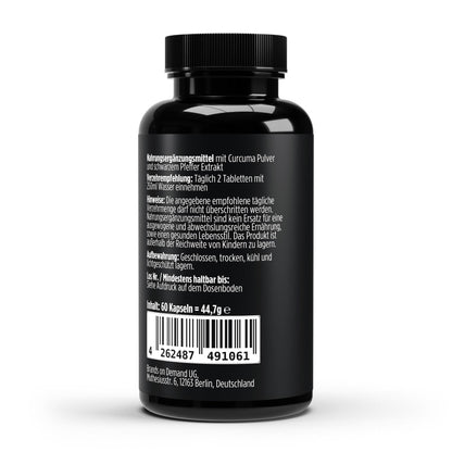 Kurkuma + Piperin 60 Kapseln - Hochdosiert mit Schwarzem Pfeffer | 2 Monate Vorrat - jostefitvita.de