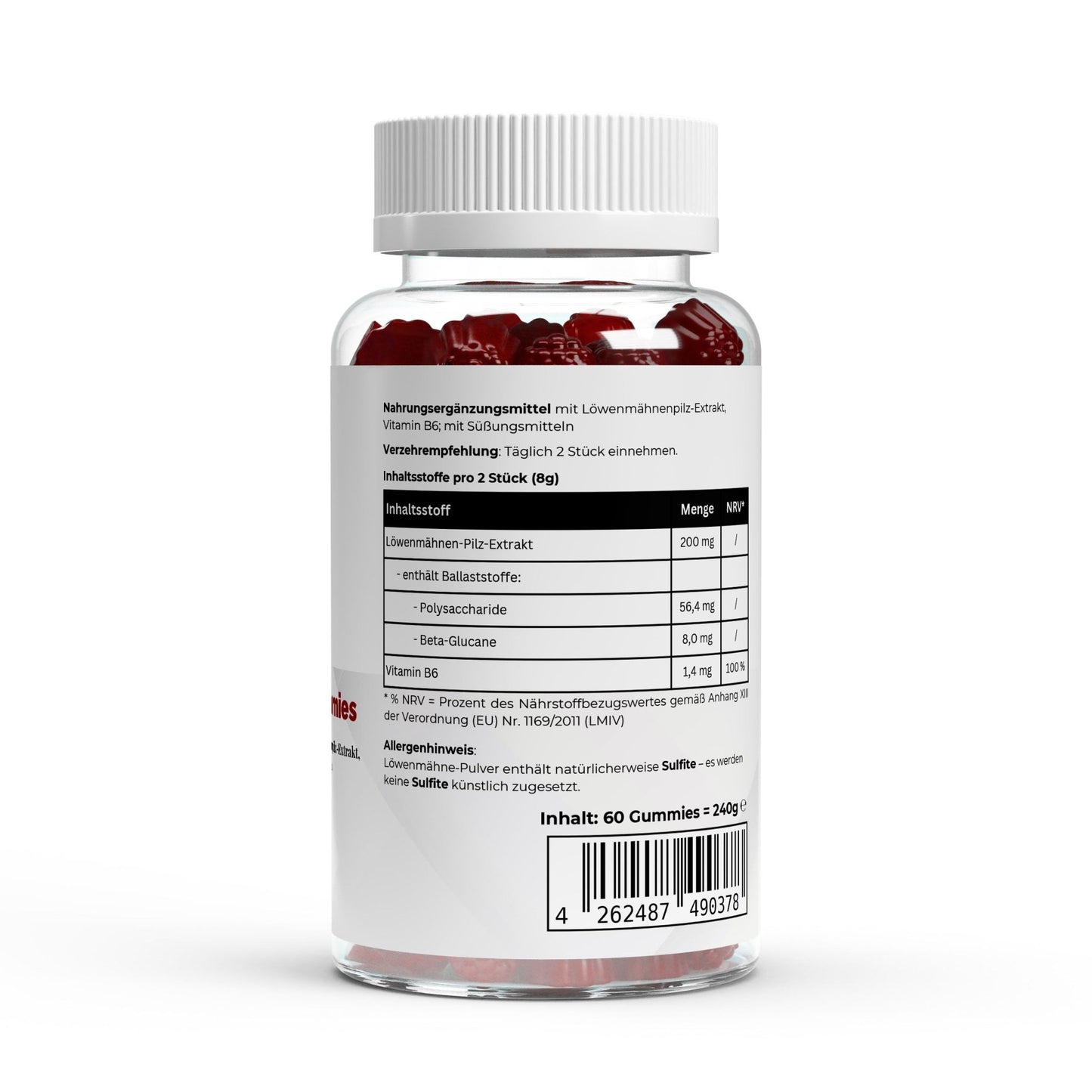 Löwenmähne + Vitamin B6 Gummies 60 Stück - Zuckerfrei & Vegan | Lion's Mane - jostefitvita.de