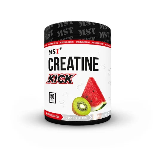 MST Creatine Kick 500g - 4 Geschmacksrichtungen: Pfirsich-Eistee, Wassermelone-Kiwi, Grüner Apfel, Kirsch-Cola