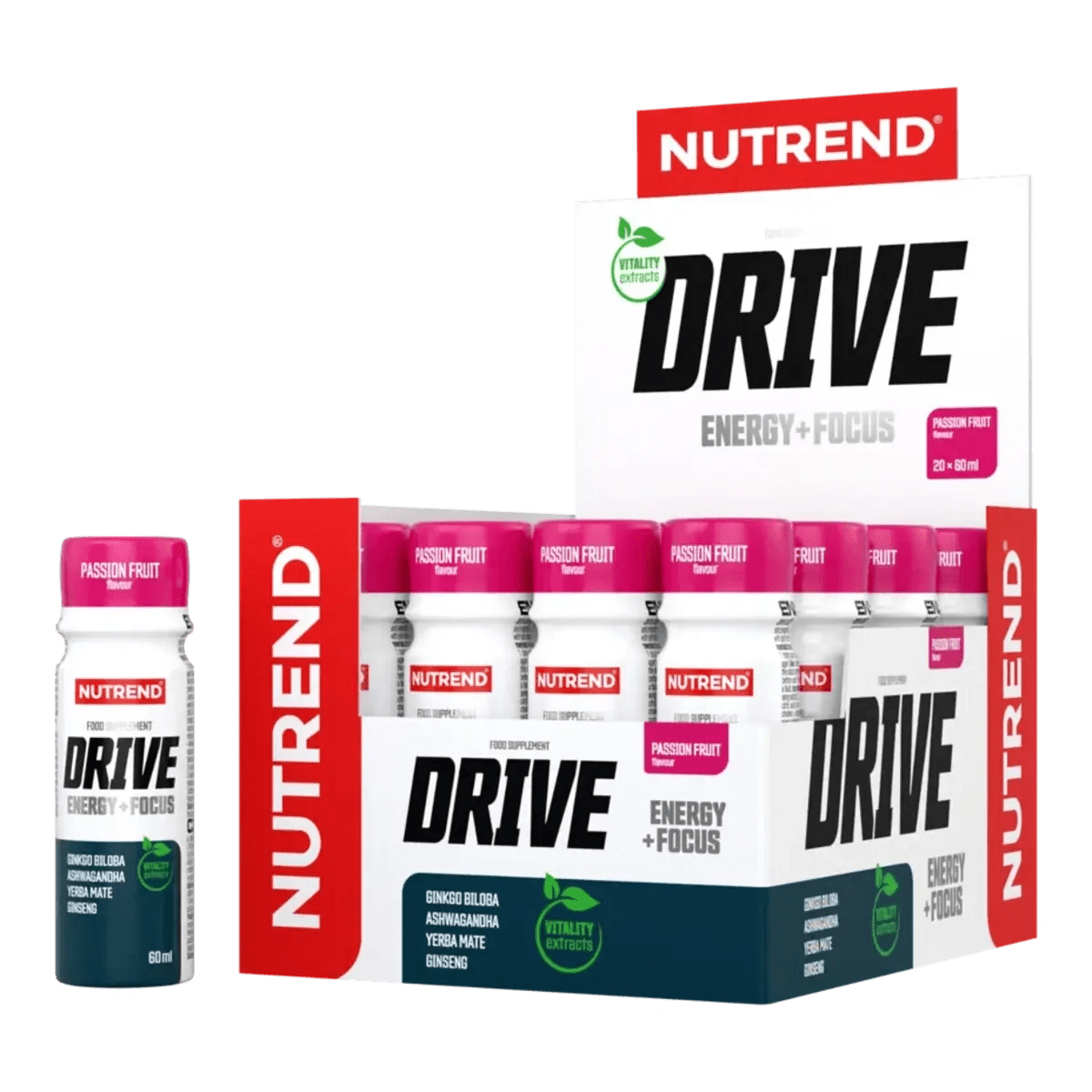 Nutrend Drive Shot 20x60ml - Energy Booster in 2 Geschmacksrichtungen ( Ice Mint / Passionfruit ) - jostefitvita.de